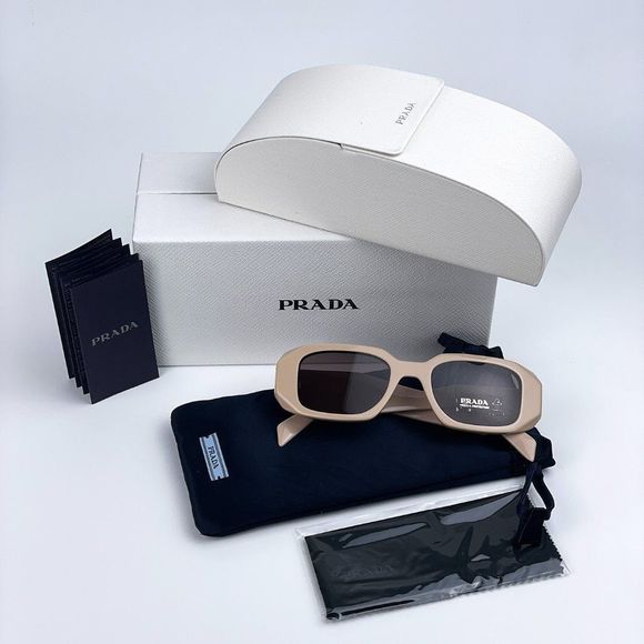 Prada PR17WS VYJ6X1 Powder Beige Brown Rectangle Unisex Sunglasses - Picture 5 of 11